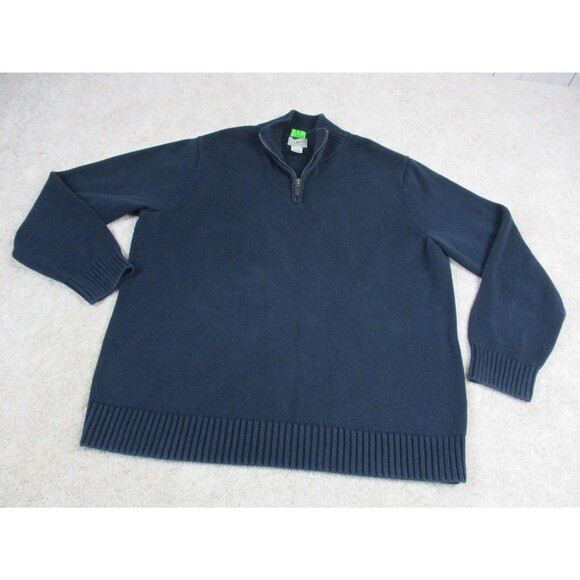 LL Bean Sweater Adult Extra Large XL Blue Pullover Quarter Zip Preppy Mens - Picture 2 of 11